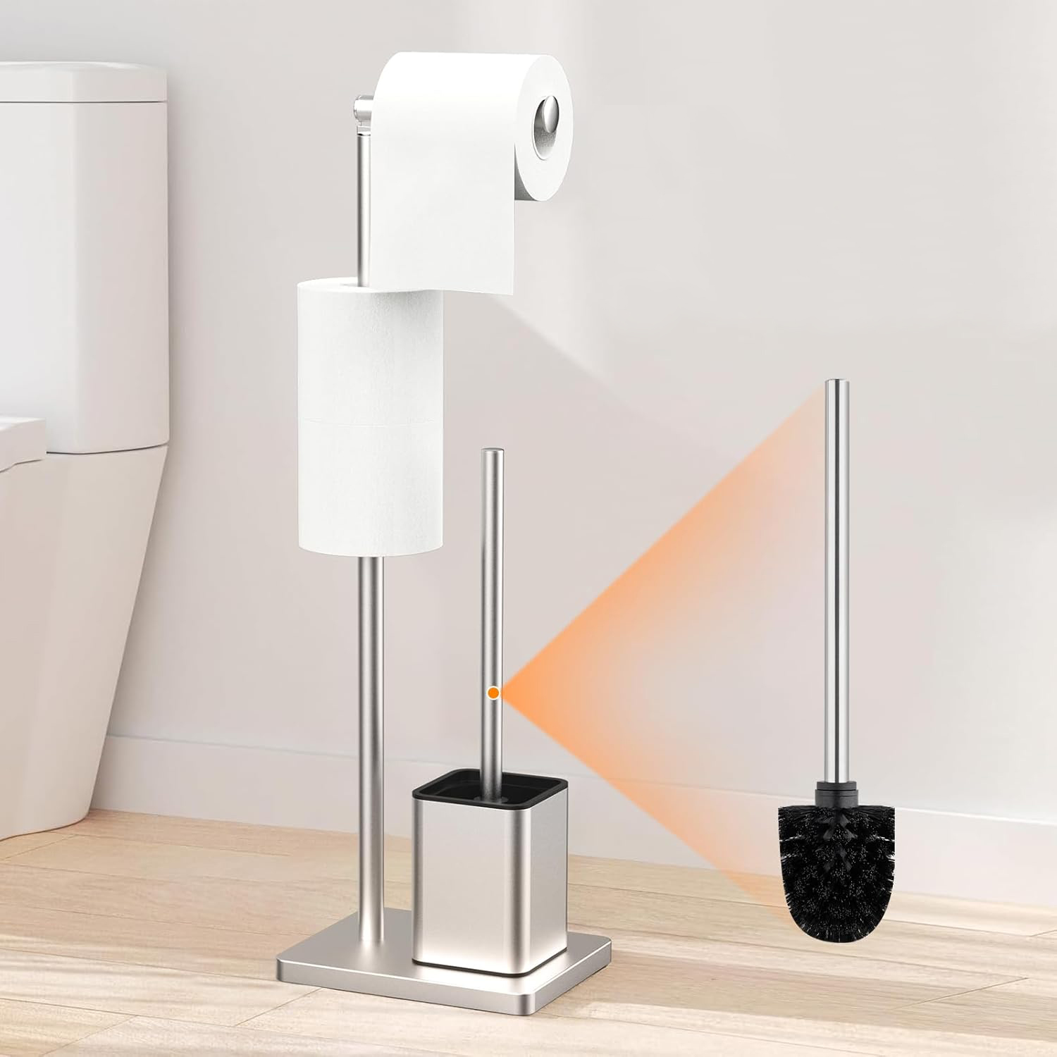 PORTA ROLLO ACERO INOX CON ESCOBILLA