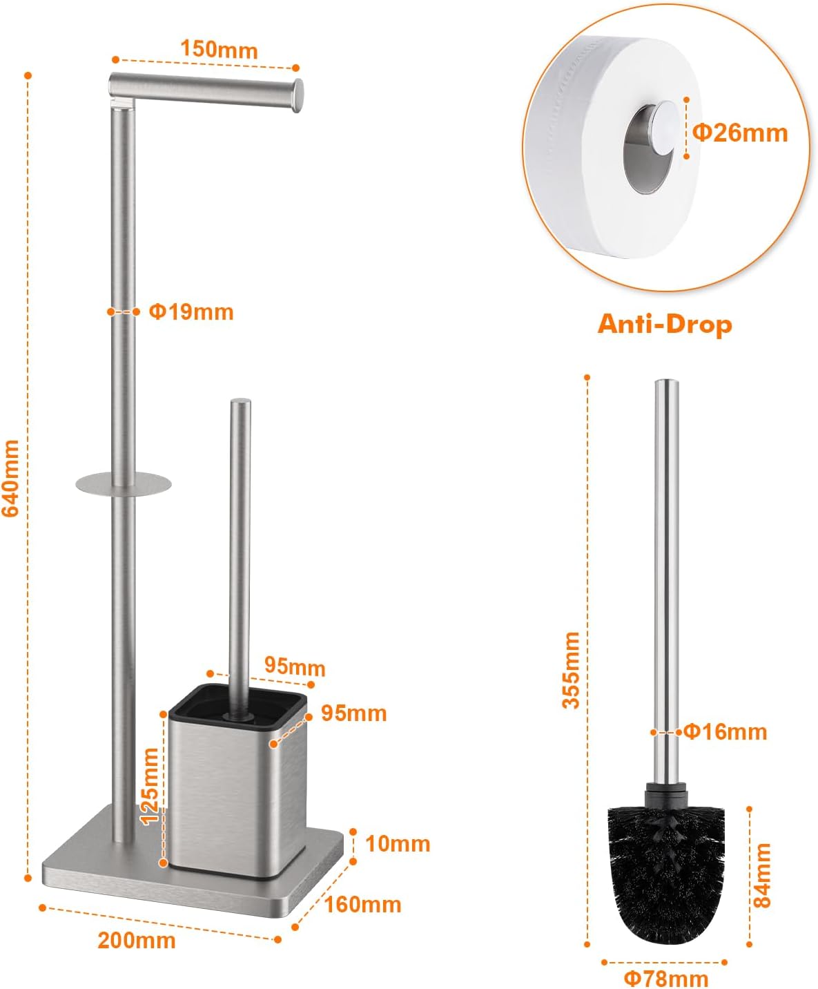 PORTA ROLLO ACERO INOX CON ESCOBILLA - Imagen 4
