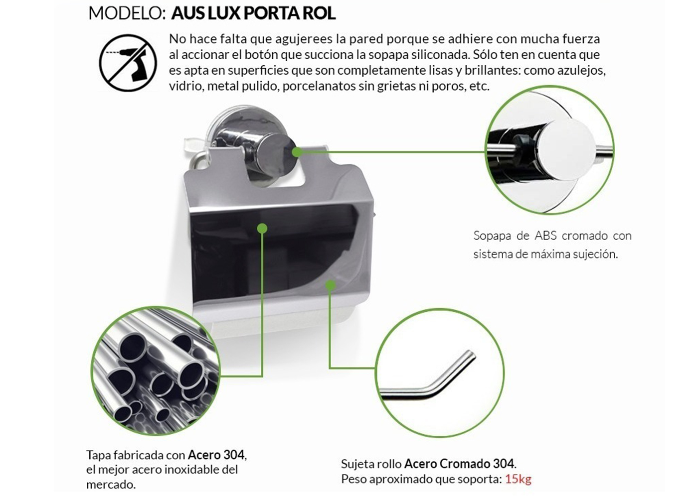 PORTA ROLLOS ACERO INOX CON TAPA Y SOPAPA - Imagen 3