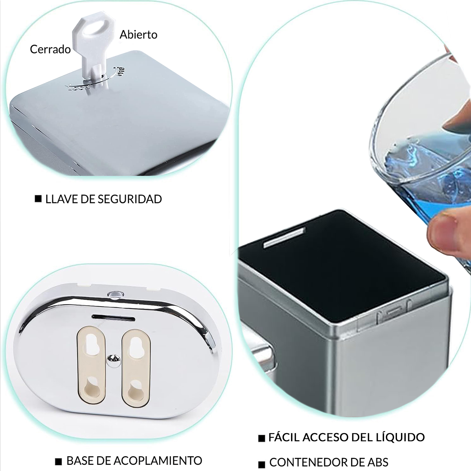 DISPENSER PARED CUADRADO NEGRO 500 ML - Imagen 3