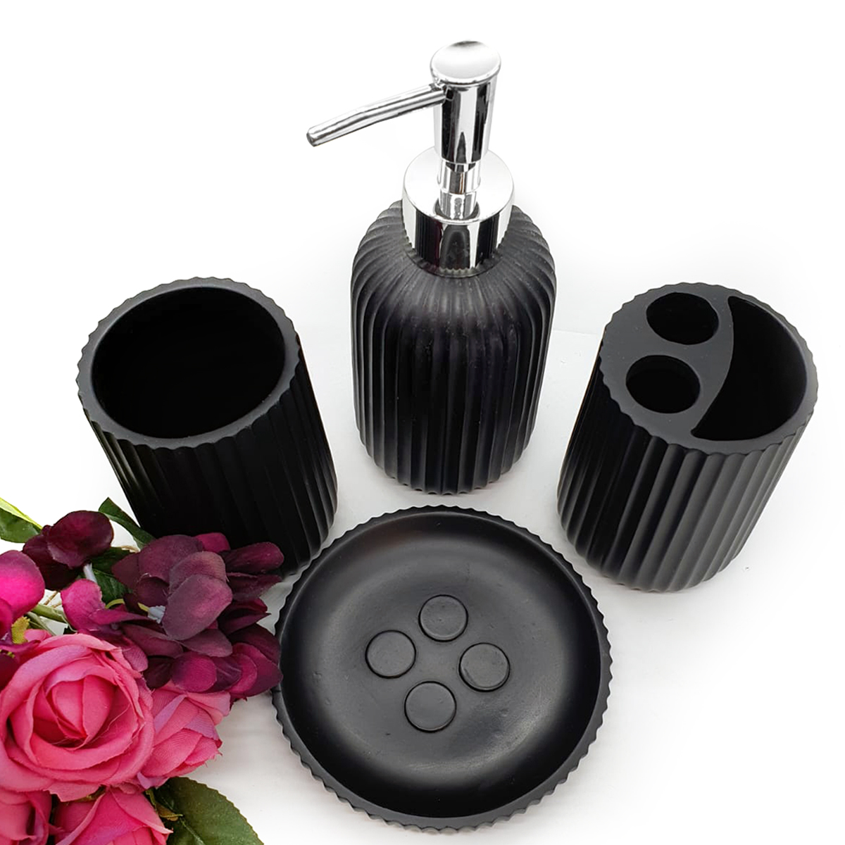 SET DE BAÑO RESINA 4 PIEZAS TOTAL BLACK - Imagen 2