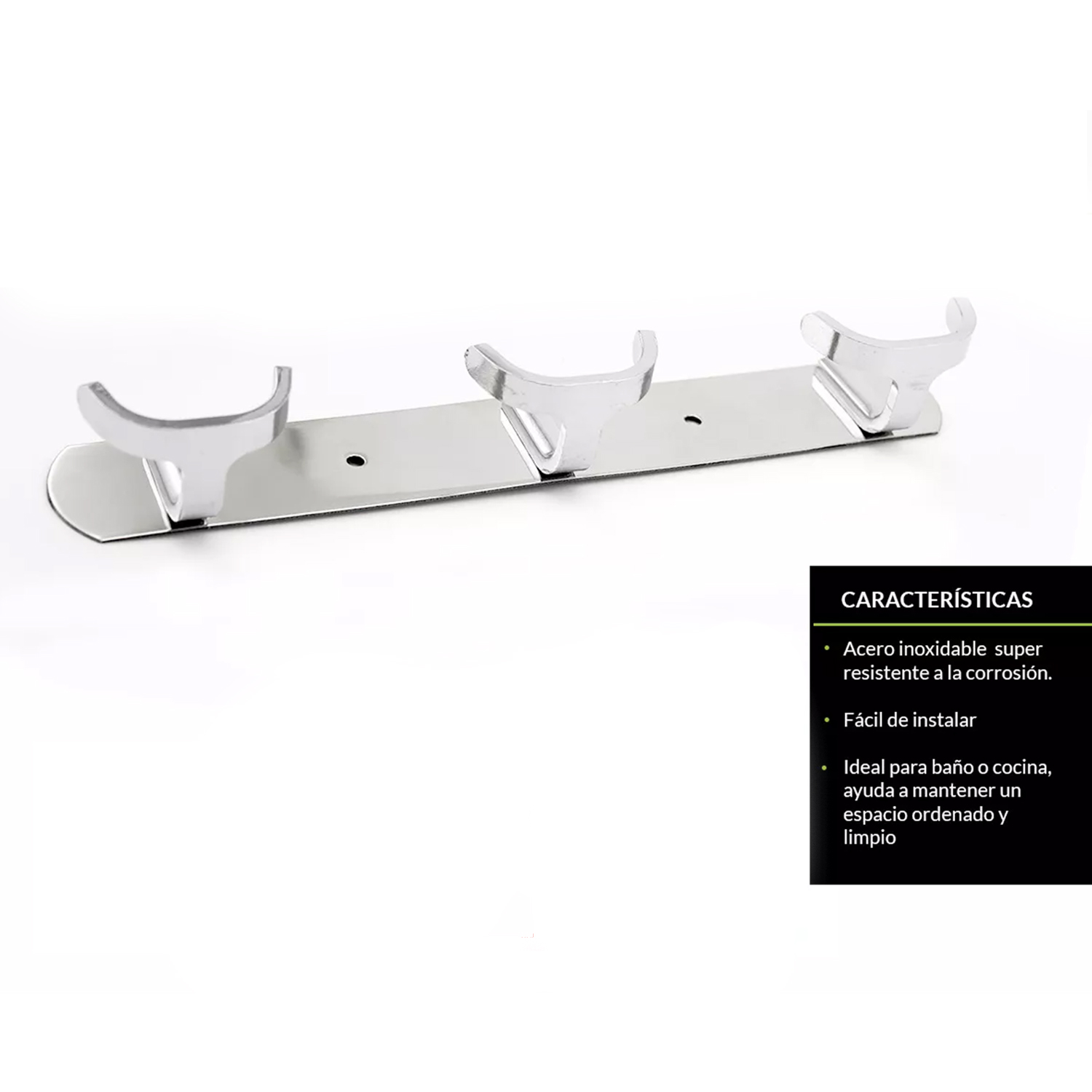 PERCHERO TRIPLE EN U DE ACERO INOXIDABLE - Imagen 3