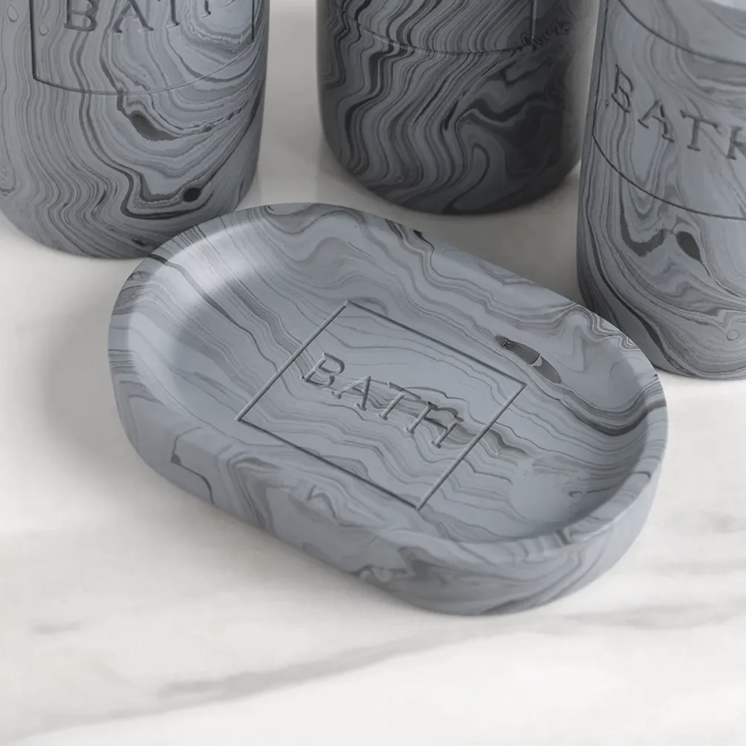 SET DE BAÑO RESINA 4 PIEZAS MÁRMOL GRIS - Imagen 3