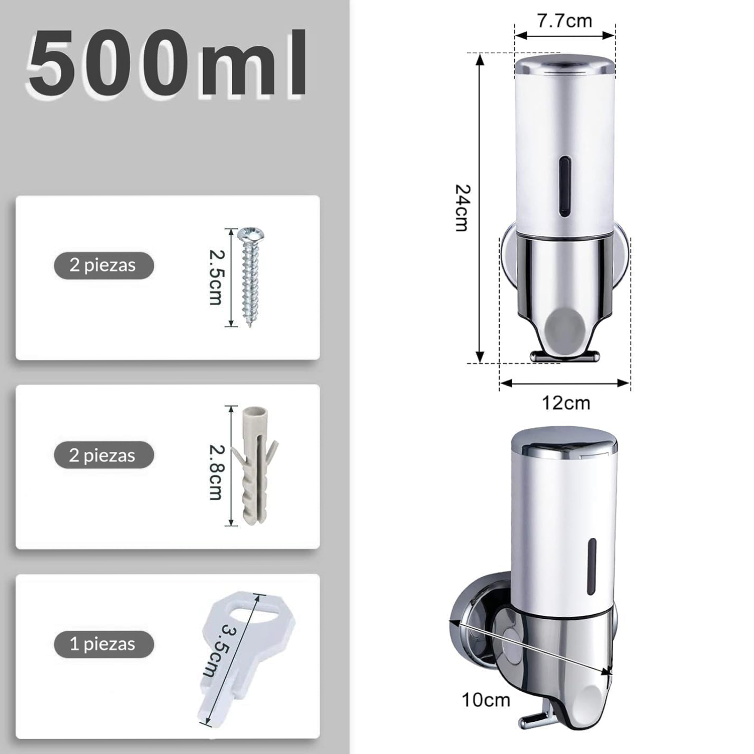 DISPENSER DE PARED CROMADO 500ML - Imagen 4