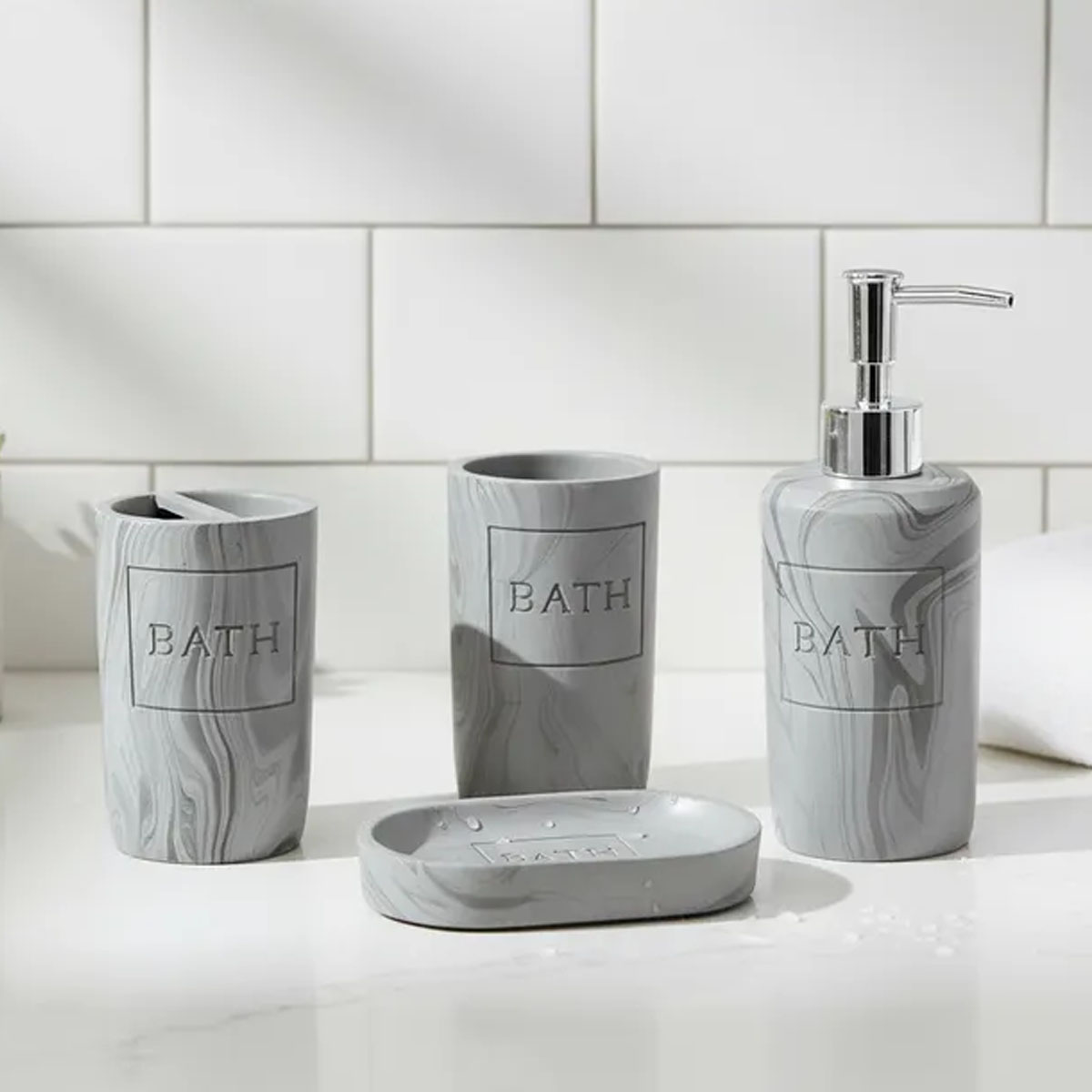 SET DE BAÑO RESINA 4 PIEZAS MÁRMOL GRIS - Imagen 2