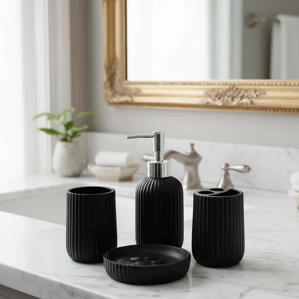 SET DE BAÑO RESINA 4 PIEZAS TOTAL BLACK