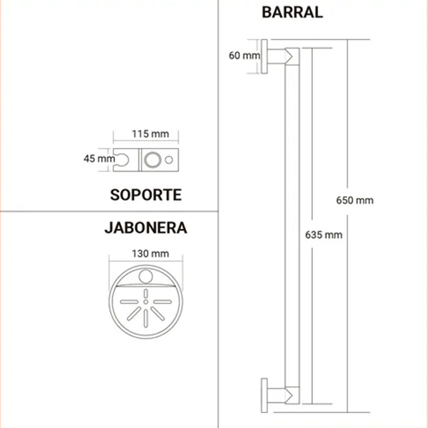 Barral Soporte + Jabonera Para Duchador - Imagen 4