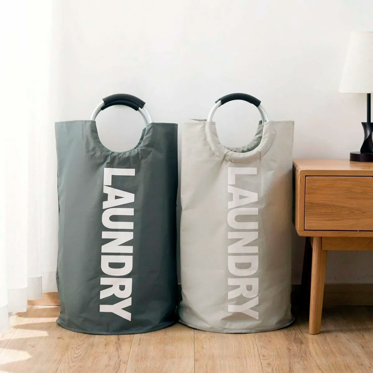 CESTO ROPA DE LONA CON MANIJA NATURAL - Imagen 2