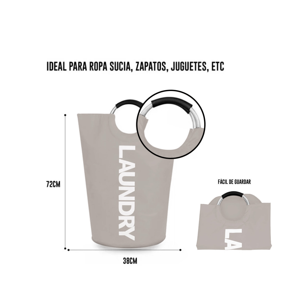 CESTO ROPA DE LONA CON MANIJA NATURAL - Imagen 4