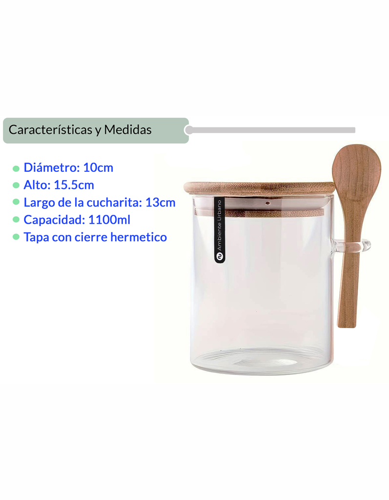 FRASCO DE VIDRIO CON CUCHARA 1100ML - Imagen 4