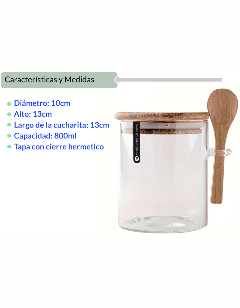 FRASCO DE VIDRIO CON CUCHARA 800ML - Imagen 4
