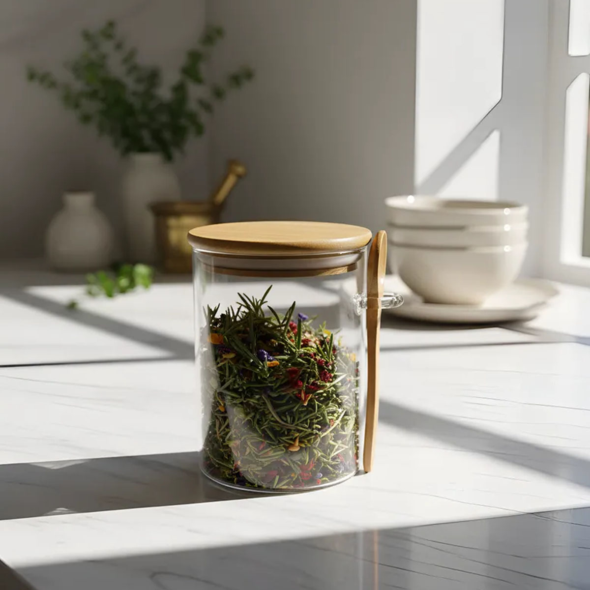 FRASCO DE VIDRIO CON CUCHARA 800ML