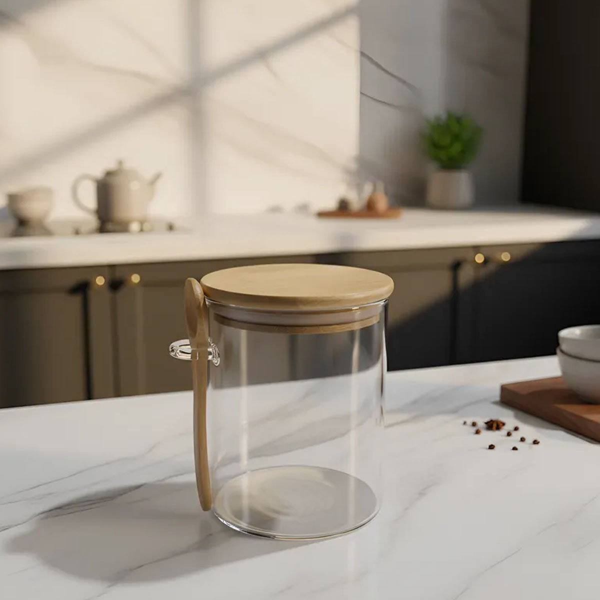 FRASCO DE VIDRIO CON CUCHARA 800ML - Imagen 3