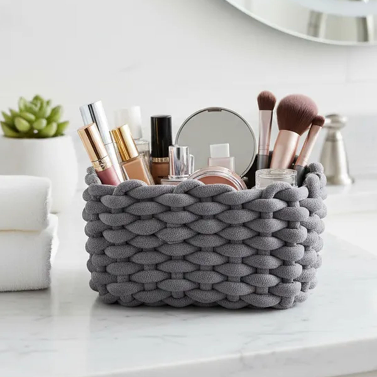 CESTA DE ALMACENAMIENTO TEJIDAS EN ALGODÓN GRIS 28 x 25 x 17 CM