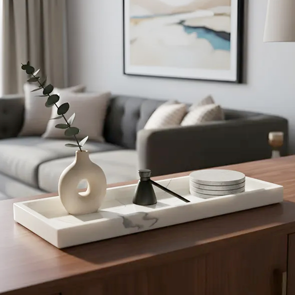 BANDEJA RESINA MÁRMOL BLANCO