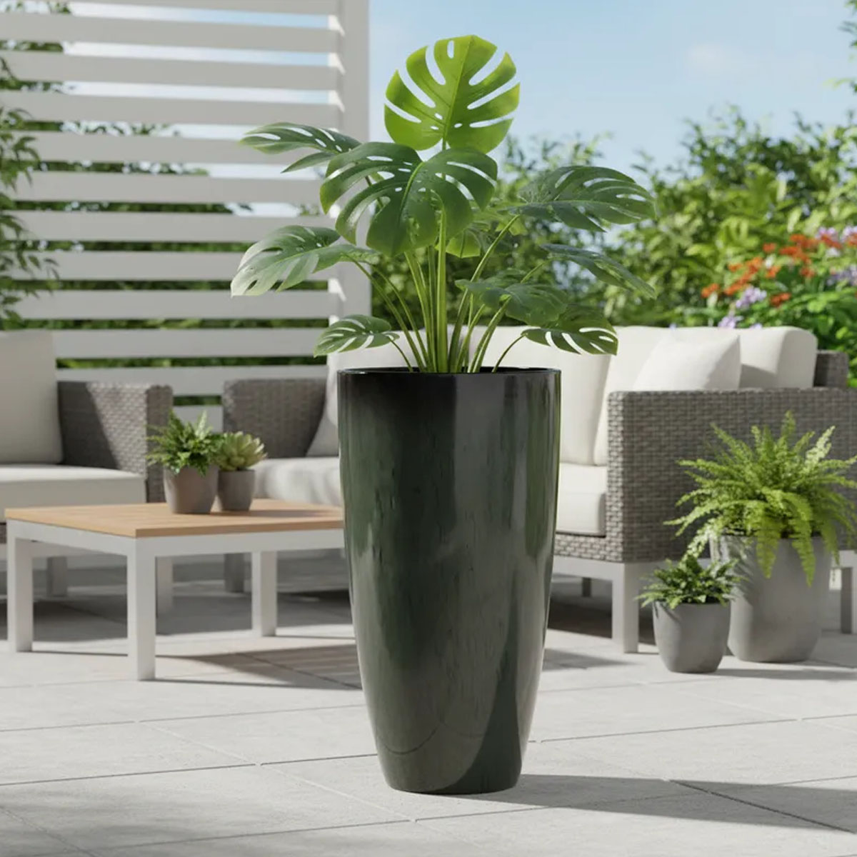 MACETA DE FIBRA VERDE MUSGO CONICA 54CM DE ALTO X 30CM DE DIAMETRO