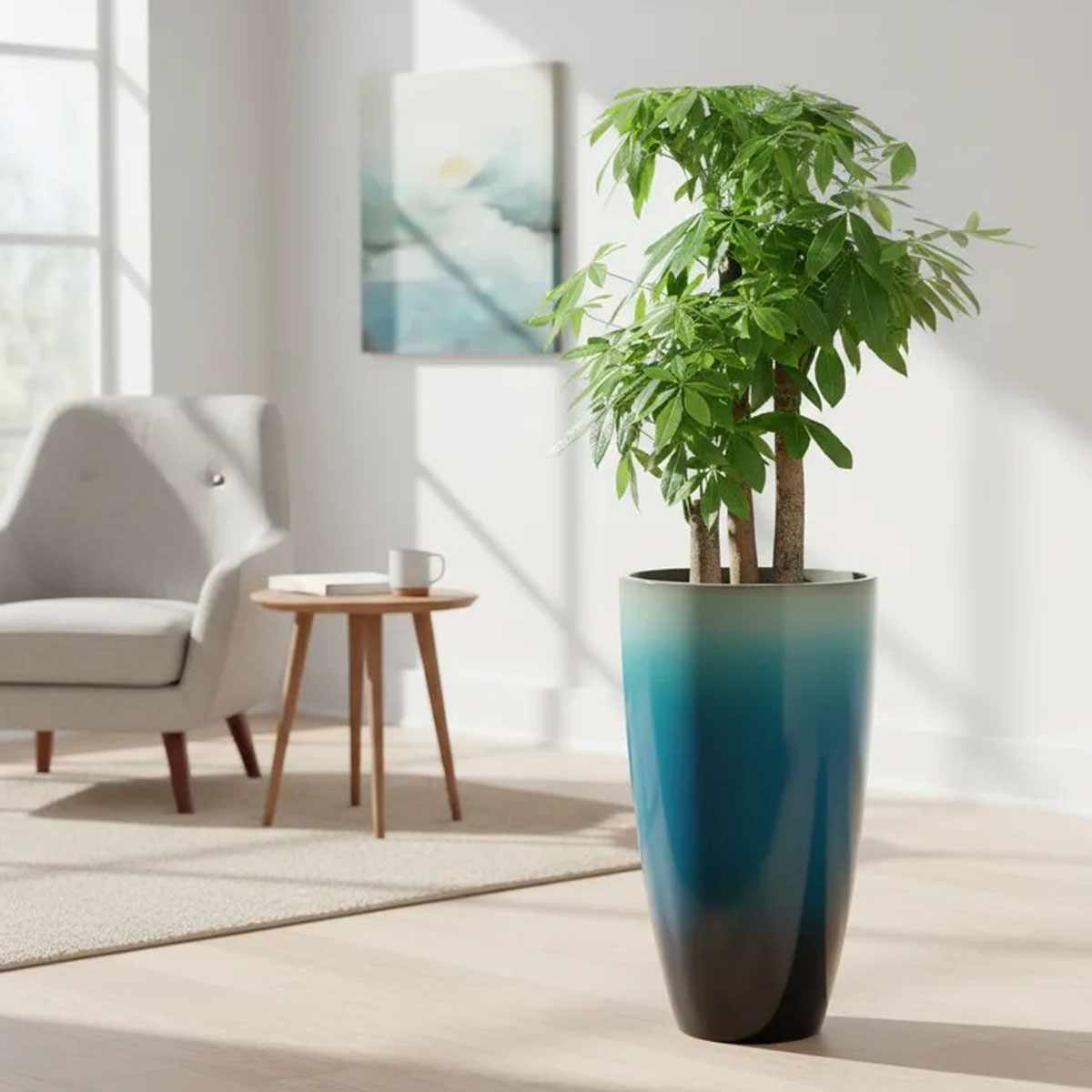 MACETA DE FIBRA AZUL CELESTE CONICA 54CM DE ALTO X 30CM DE DIAMETRO - Imagen 4