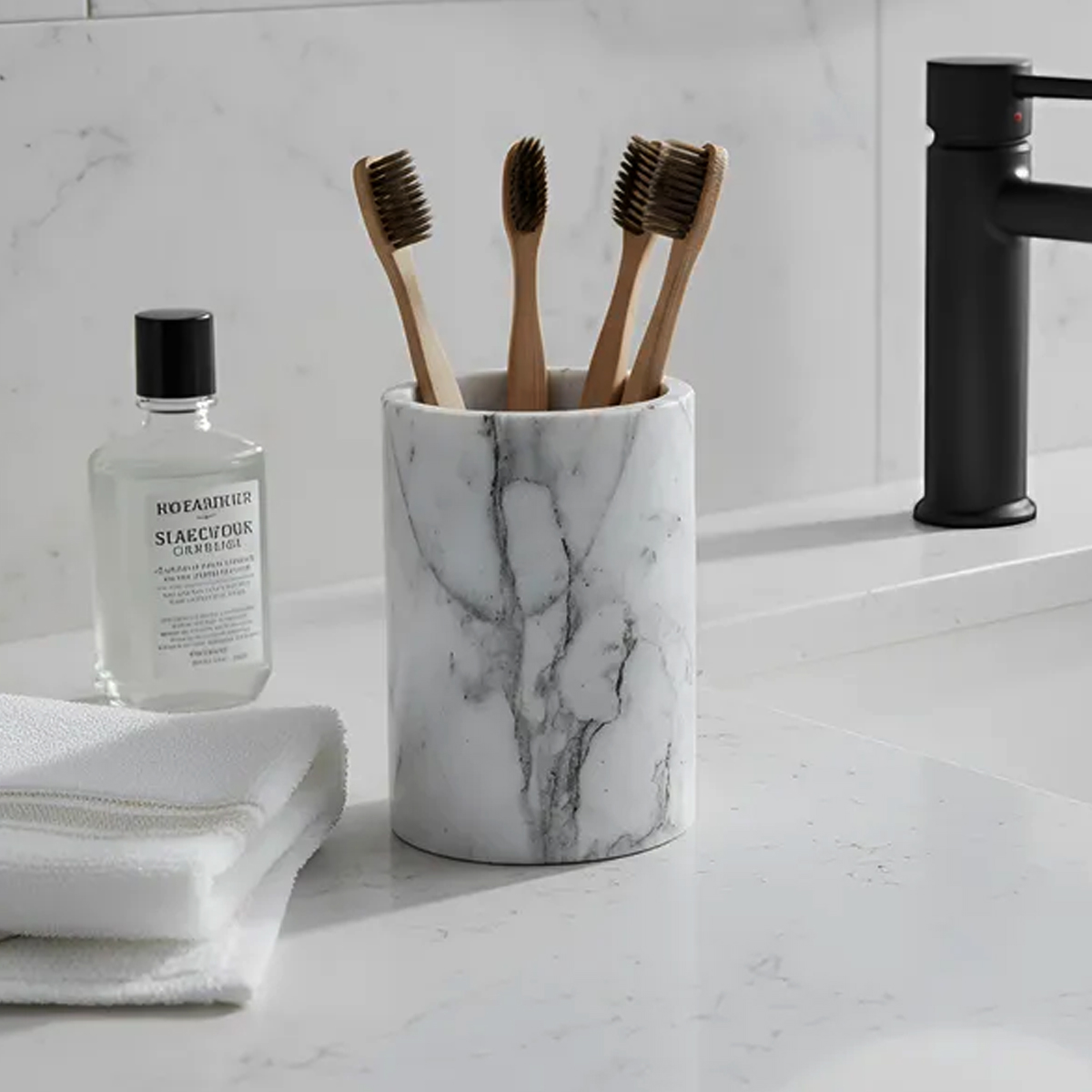 VASO PORTA CEPILLO DE MÁRMOL CARRARA NATURAL