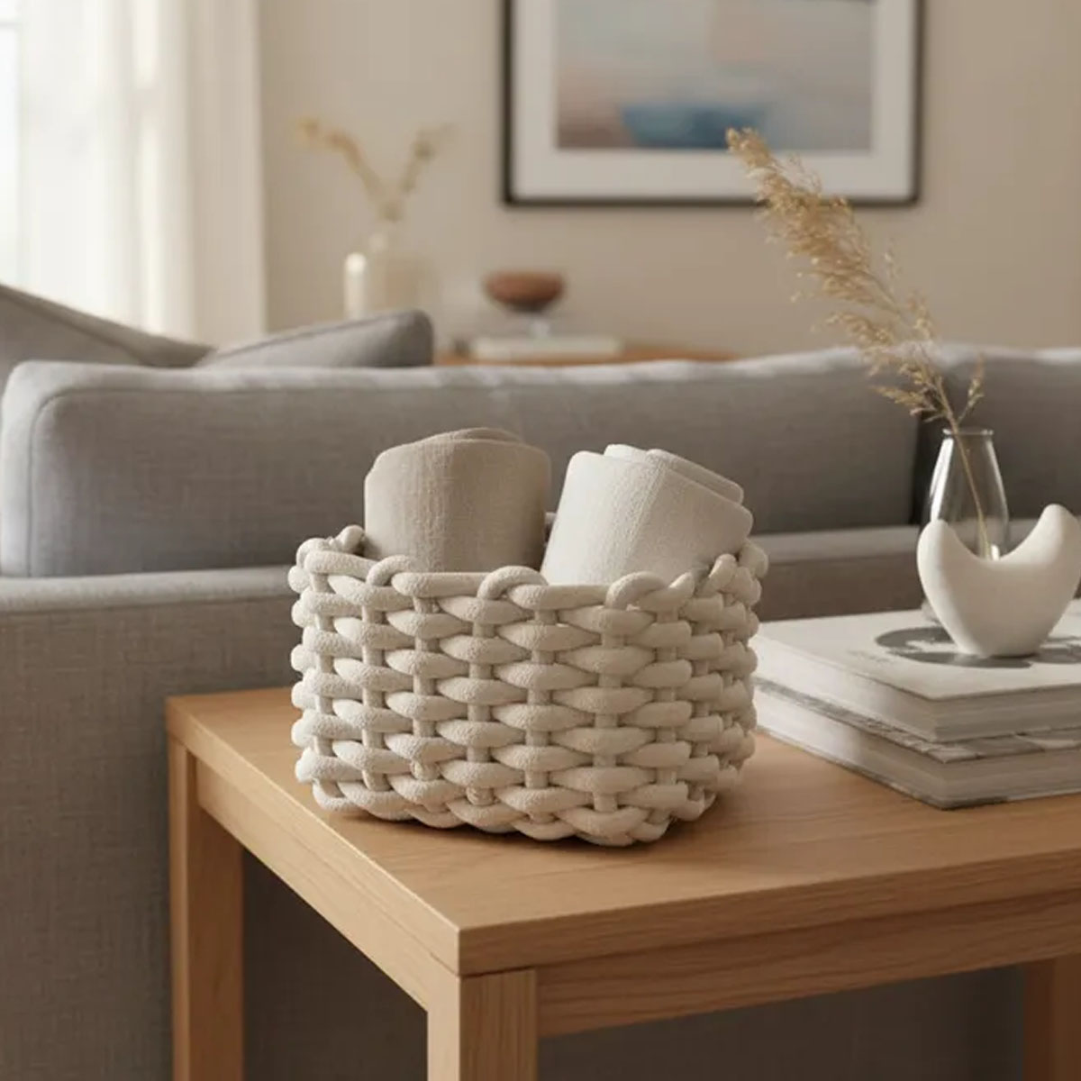 CESTA DE ALMACENAMIENTO TEJIDAS EN ALGODÓN BLANCO 20x15x13CM