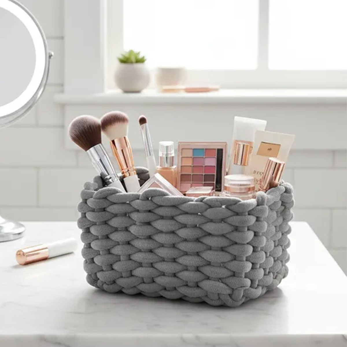 CESTA DE ALMACENAMIENTO TEJIDAS EN ALGODÓN GRIS 28 x 25 x 17 CM - Imagen 2