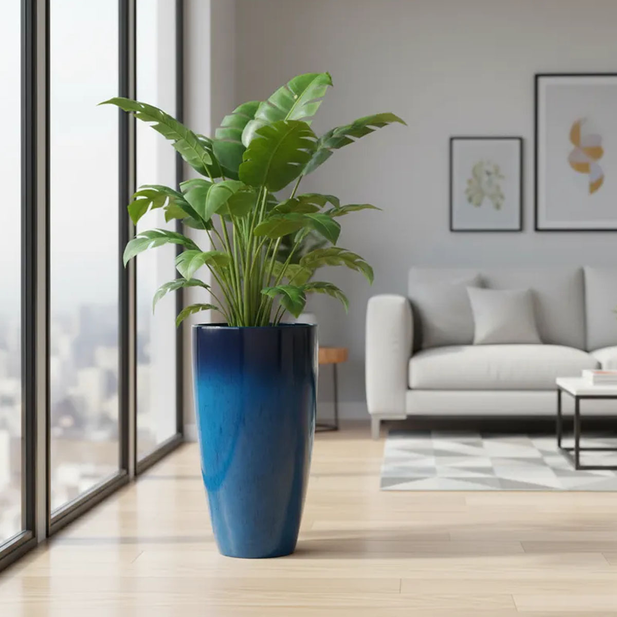 MACETA DE FIBRA AZUL CONICA 54CM DE ALTO X 30CM DE DIAMETRO - Imagen 2