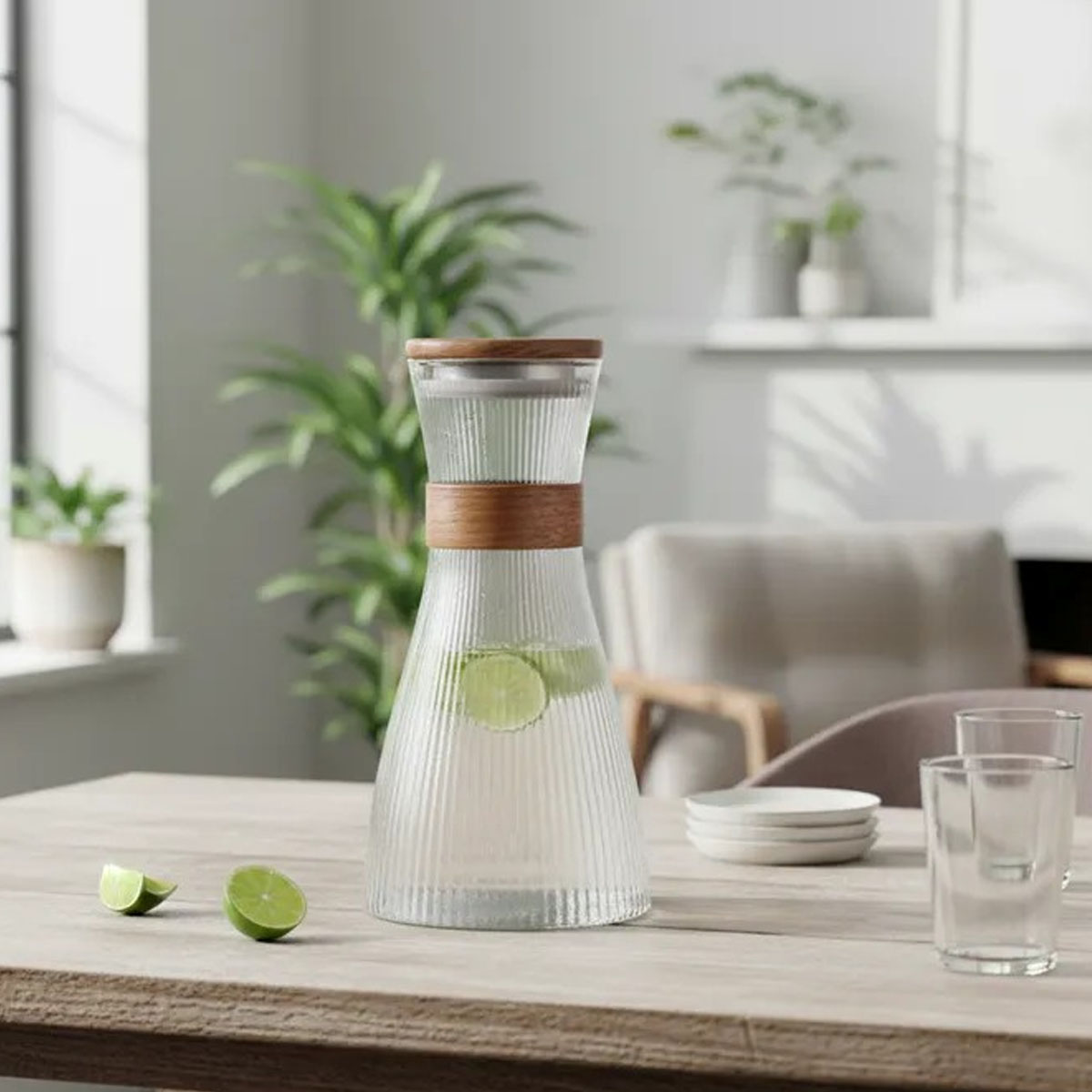 JARRA DE VIDRIO Y MADERA NATURAL - Imagen 2