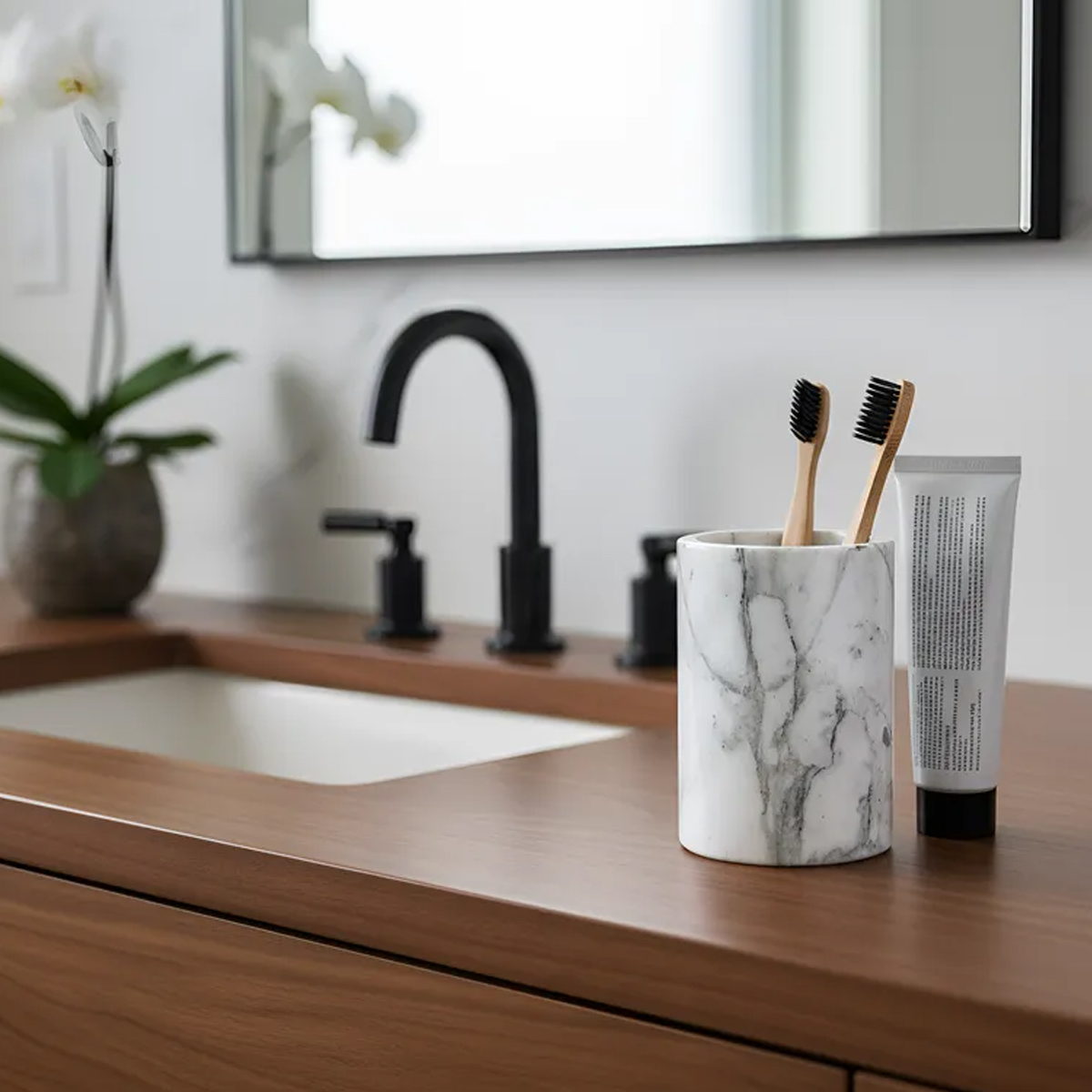 VASO PORTA CEPILLO DE MÁRMOL CARRARA NATURAL - Imagen 2