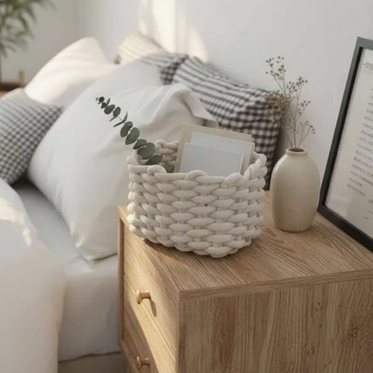 CESTA DE ALMACENAMIENTO TEJIDAS EN ALGODÓN BLANCO 20x15x13CM - Imagen 2