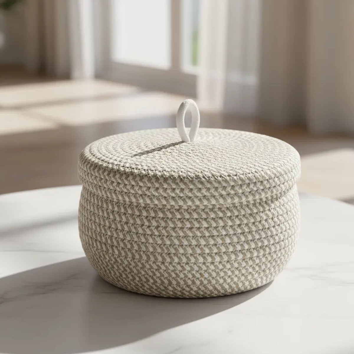 CESTO ORGANIZADOR DE CUERDAS TRENZADAS CON TAPA 18CM - Imagen 2