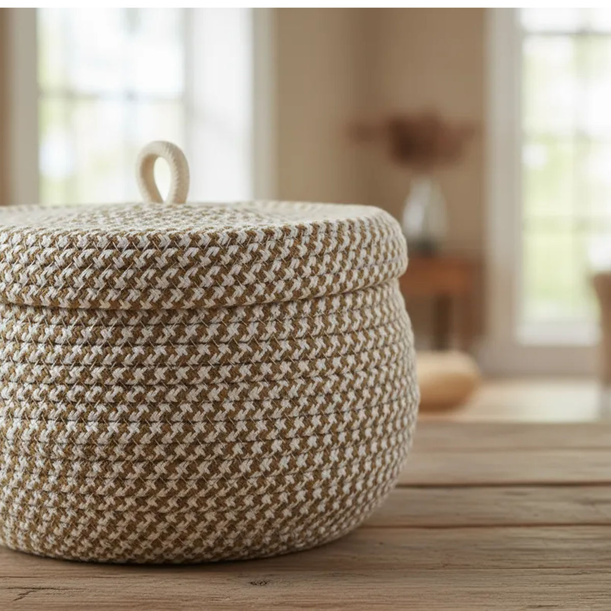 CESTO ORGANIZADOR DE CUERDAS TRENZADAS CON TAPA 21CM - Imagen 2