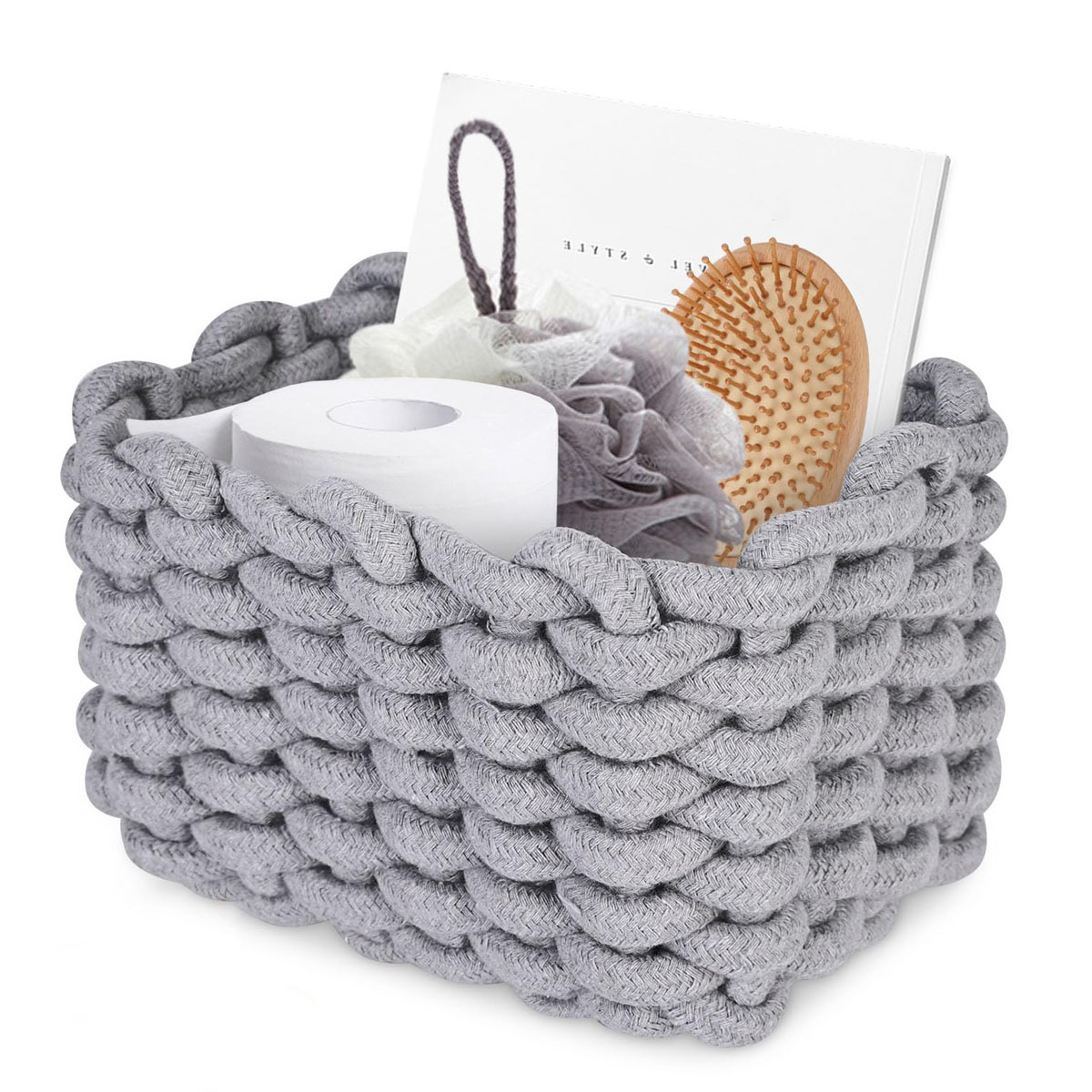 CESTA DE ALMACENAMIENTO TEJIDAS EN ALGODÓN GRIS 28 x 25 x 17 CM - Imagen 4