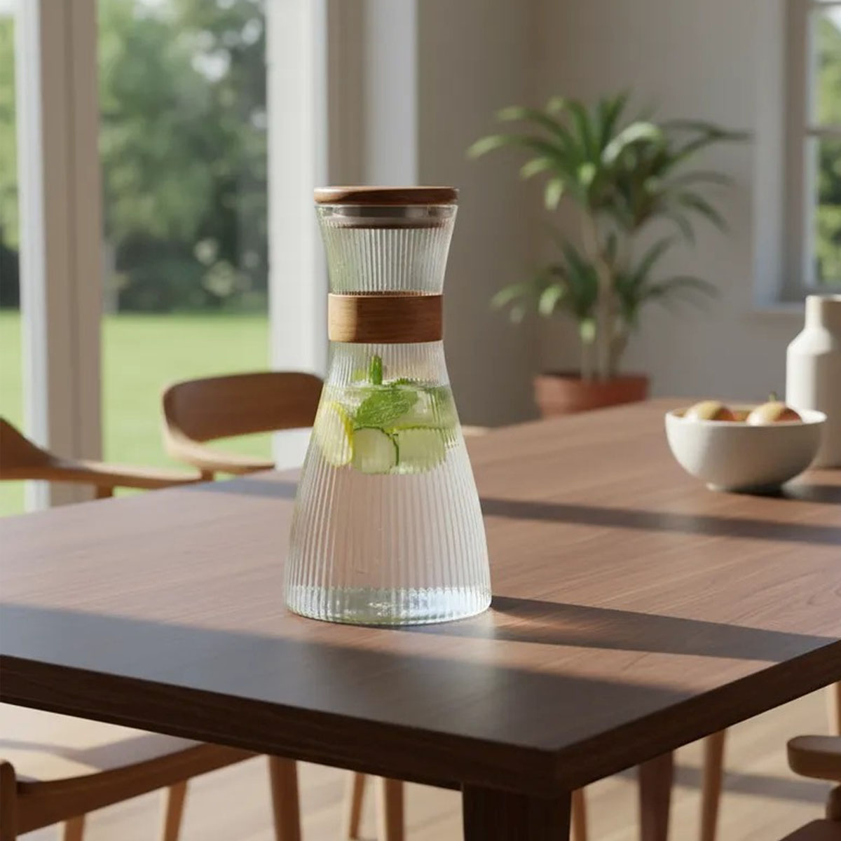 JARRA DE VIDRIO Y MADERA NATURAL - Imagen 3