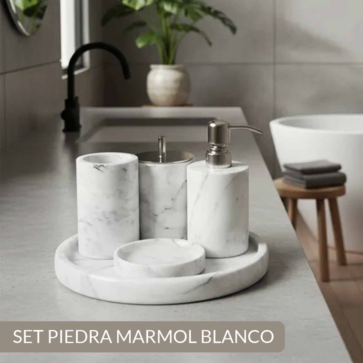 VASO PORTA CEPILLO DE MÁRMOL CARRARA NATURAL - Imagen 3