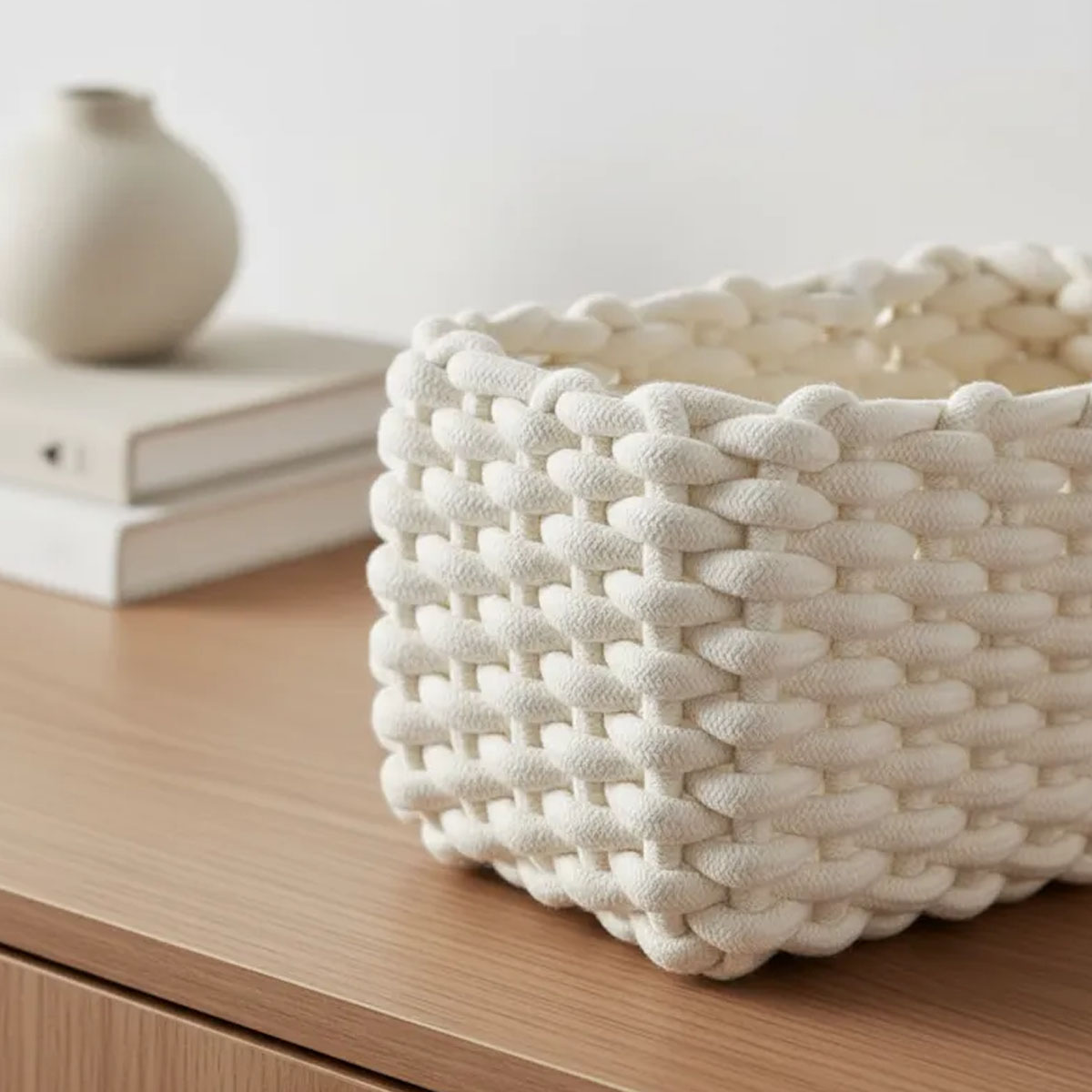 CESTA DE ALMACENAMIENTO TEJIDAS EN ALGODÓN BLANCO 20x15x13CM - Imagen 3