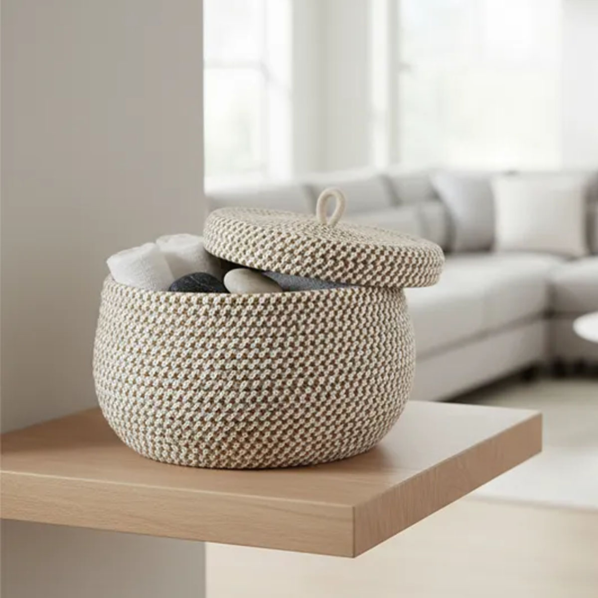 CESTO ORGANIZADOR DE CUERDAS TRENZADAS CON TAPA 21CM - Imagen 3