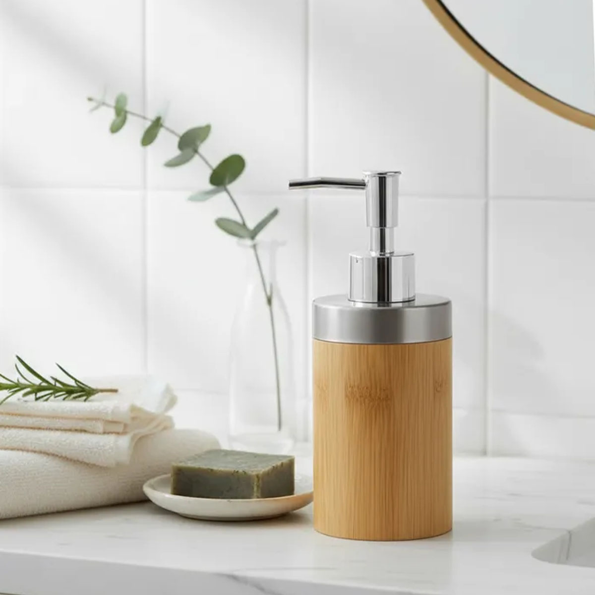 DISPENSER DE JABON O DETERGENTE DE BAMBU Y ACERO INOXIDABLE - Imagen 3