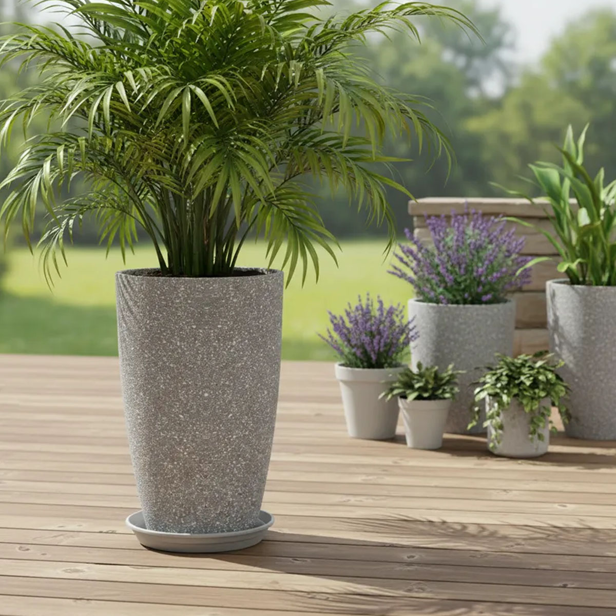 MACETA DE FIBRA SIMIL GRANITO CONICA 54CM ALTO X 30CM DIAMETRO - Imagen 4