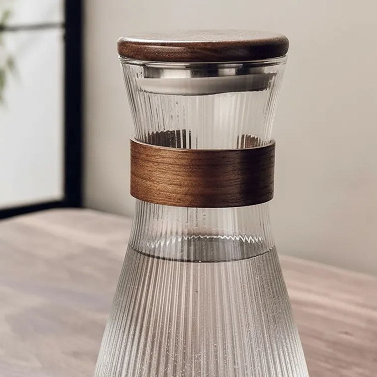 JARRA DE VIDRIO Y MADERA NATURAL - Imagen 4