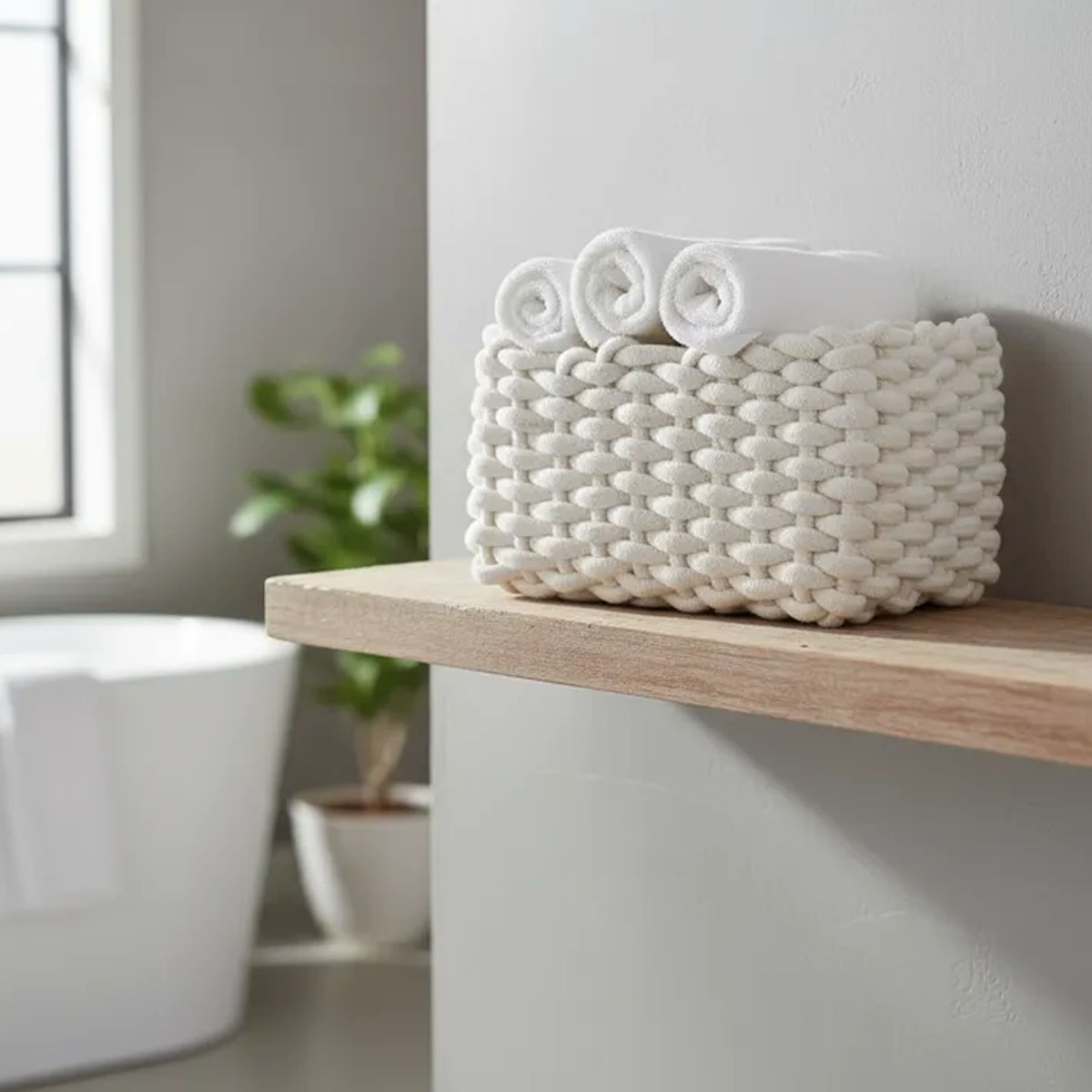 CESTA DE ALMACENAMIENTO TEJIDAS EN ALGODÓN BLANCO 20x15x13CM - Imagen 4