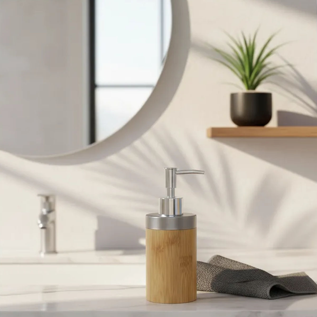 DISPENSER DE JABON O DETERGENTE DE BAMBU Y ACERO INOXIDABLE - Imagen 4