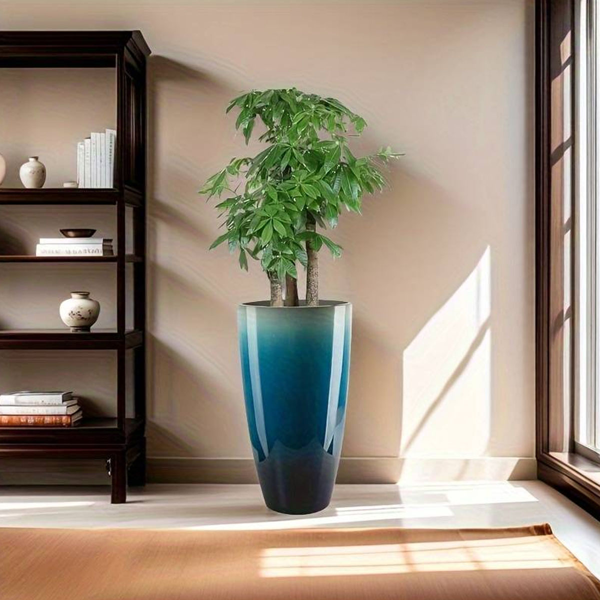 MACETA DE FIBRA AZUL CELESTE CONICA 54CM DE ALTO X 30CM DE DIAMETRO