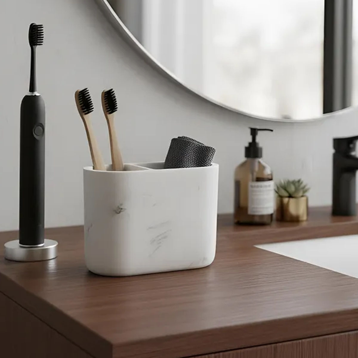 PORTA CEPILLO RESINA MÁRMOL BLANCO OPACO - Imagen 2